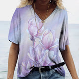Camiseta feminina de grandes dimensões verão moda desenhada impressa casual manga curta pulôver confortável plus size camiseta roupa da moda