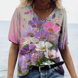 Camiseta feminina de grandes dimensões verão moda desenhada impressa casual manga curta pulôver confortável plus size camiseta roupa da moda