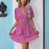 Casual férias solto vestidos curtos para as mulheres 2024 moda verão feminino floral impressão a linha vestido elegante vintage vestido feminino
