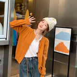 Cardigans e Suéteres Femininos 2026: Moda Coreana Casual, Quente, Primavera/Verão, Gola O, Manga Longa, Abotoamento Simples, Ajuste Slim, Tricôs e Blusas