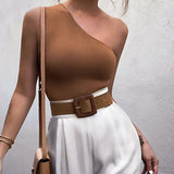 Mulheres esportes tank tops sexy colheita topos colete casual feminino um ombro roupas de verão topos fitness elástico