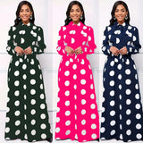 Elegante vestido longo com nó arco para mulheres, veste feminina, bolinhas para senhora, vestidos maxi casuais, manga