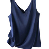 Regatas para mulheres sem mangas com decote em v cetim seda camisola moda verão sólido solto colete senhoras topos streetwear
