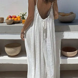 Vestido Casual Maxi 2026 Feminino Vestidos Estilo Simples Roupa de Casa Confortável Solto Cor Sólida Alça Costas Descobertas