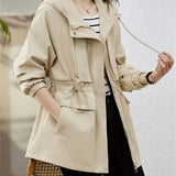 Trench coat feminino 2025 nova primavera outono roupas com capuz blusão jaqueta feminina outerwear topos fino coringa casual estudante casacos