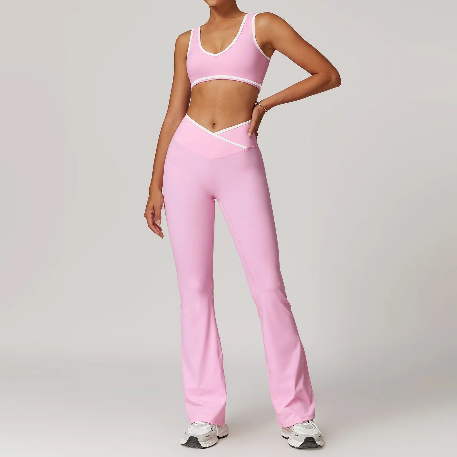 Conjunto de yoga 2 peças roupas de treino de fitness roupas esportivas ginásio treino cintura alta leggings sutiã esportivo atlético wear roupas femininas