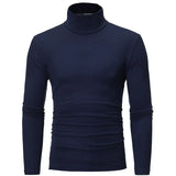 Camiseta básica de gola alta masculina, slim fit, gola alta, tops finos, moda casual, primavera, outono, primavera