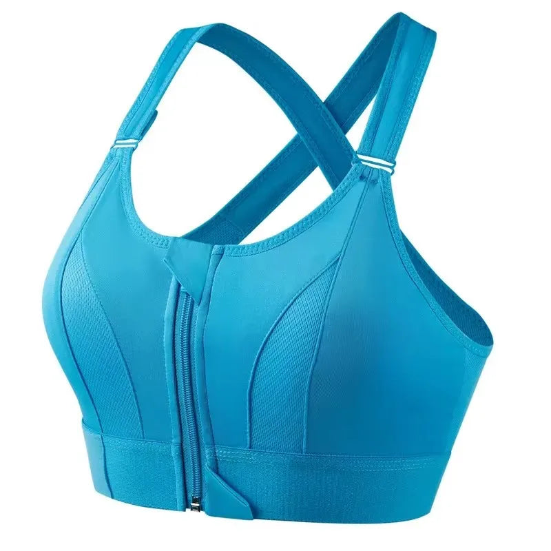 Sutiãs esportivos para mulheres zíper frontal alça ajustável à prova de choque elástico fitness atlético sutiã fino yoga colheita topo