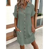 Vestidos Casuais Femininos, Vestido de Cor Sólida, Pullover de Comprimento Médio, Vestido Solto de Manga Curta, Roupas Femininas de Verão