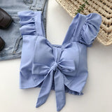 Top curto com babados para as mulheres, sexy, elegante, simples, streetwear, vintage, férias de verão, casual, jovem, estética, todos os jogos, ulzzang, novo