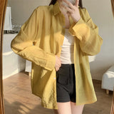 Blusas de Chiffon Leves e Soltas com Manga Longa e Botões para Mulheres, Camisas Casuais de Verão