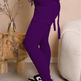 Calça de carga longa feminina, sexy slim fit, cordão casual, bolso com botões de emenda, calça reta, renda para cima, cintura elástica alta