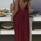Vestido Casual Maxi 2026 Feminino Vestidos Estilo Simples Roupa de Casa Confortável Solto Cor Sólida Alça Costas Descobertas