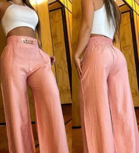 Calças femininas de cintura alta perna larga moda sólida escritório feminino casual queimado calças para mulheres verão novo elegante calças pretas