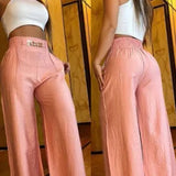 Calças femininas de cintura alta perna larga moda sólida escritório feminino casual queimado calças para mulheres verão novo elegante calças pretas