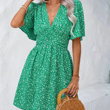 Casual férias solto vestidos curtos para as mulheres 2024 moda verão feminino floral impressão a linha vestido elegante vintage vestido feminino