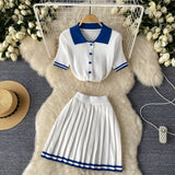 Conjuntos de Malha da Moda em 2 Peças para Mulheres, Roupas de Verão 2026, Top com Gola Polo e Saia Mini, Conjuntos Casuais de Vestido Tricotado