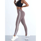 Leggings de yoga mulheres listrado magro calças esportivas cintura alta hip levantamento casul collants treino correndo elástico ginásio leggings