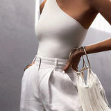 Mulheres esportes tank tops sexy colheita topos colete casual feminino um ombro roupas de verão topos fitness elástico