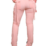 Calça de carga longa feminina, sexy slim fit, cordão casual, bolso com botões de emenda, calça reta, renda para cima, cintura elástica alta