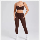 Yoga esportes conjuntos de fitness cintura alta hip-lifting calças abertas volta sutiã terno casual correndo treino ginásio leggings sexy conjuntos femininos