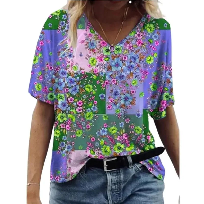 Camiseta feminina de grandes dimensões verão moda desenhada impressa casual manga curta pulôver confortável plus size camiseta roupa da moda