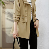 Trench coat feminino 2025 nova primavera outono roupas com capuz blusão jaqueta feminina outerwear topos fino coringa casual estudante casacos