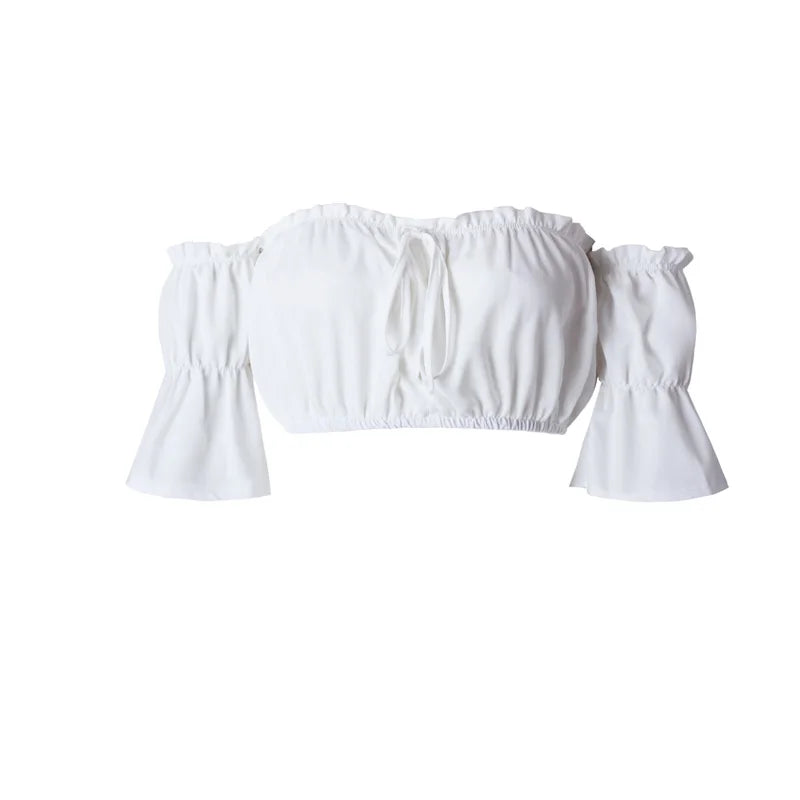 Tops curtos femininos 2024 verão lanterna manga sexy sem alças praia topos vermelho preto branco ruched colheita topo