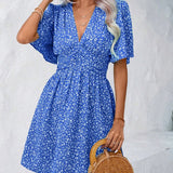 Casual férias solto vestidos curtos para as mulheres 2024 moda verão feminino floral impressão a linha vestido elegante vintage vestido feminino