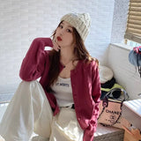 Cardigans e Suéteres Femininos 2026: Moda Coreana Casual, Quente, Primavera/Verão, Gola O, Manga Longa, Abotoamento Simples, Ajuste Slim, Tricôs e Blusas