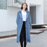 Trench denim casaco feminino casacos longos rendas até cinto de cintura alta turn down collar maxi jaquetas y2k único breasted elegante outono