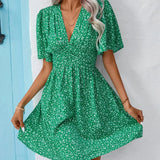 Casual férias solto vestidos curtos para as mulheres 2024 moda verão feminino floral impressão a linha vestido elegante vintage vestido feminino