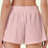 Shorts casuais com cintura elástica para mulheres, confortável, respirável, cor sólida, esportes, calças de cinco quartos, verão, novo, 2022