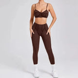 Yoga esportes conjuntos de fitness cintura alta hip-lifting calças abertas volta sutiã terno casual correndo treino ginásio leggings sexy conjuntos femininos