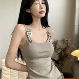 Tanques femininos personalidade criatividade casual na moda all-match chique redução de idade simples streetwear sólido novo verão senhora doce fino