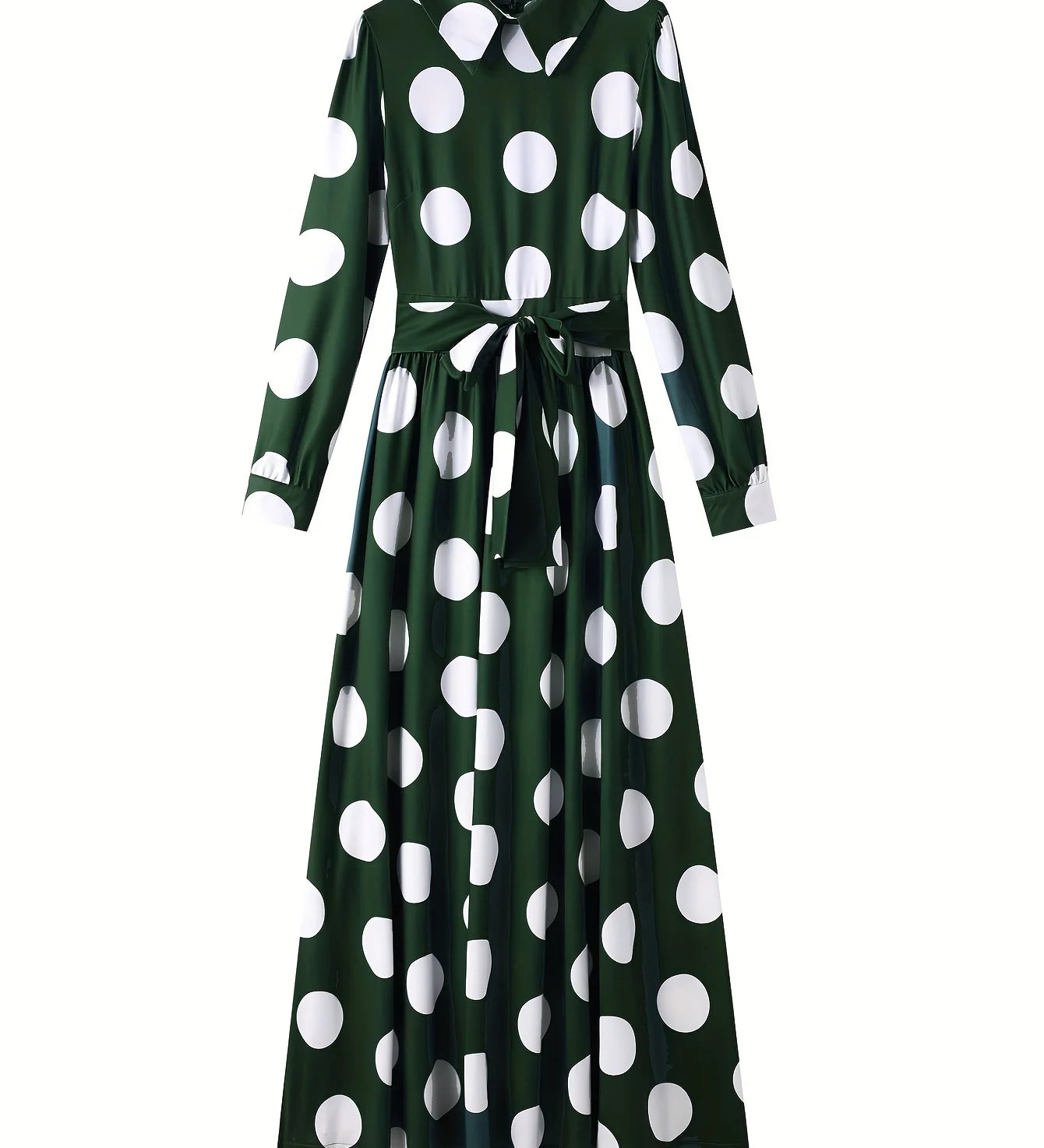Elegante vestido longo com nó arco para mulheres, veste feminina, bolinhas para senhora, vestidos maxi casuais, manga