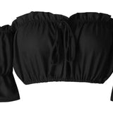 Tops curtos femininos 2024 verão lanterna manga sexy sem alças praia topos vermelho preto branco ruched colheita topo