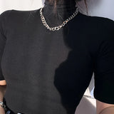 Camiseta básica feminina gola alta magro camiseta de manga curta camisetas femininas casual elasticidade branca camiseta femme mulher topo
