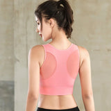 Rápida secagem malha Racerback Sports Bra para mulheres, sem costura, acolchoado, ioga, treino, Activewear