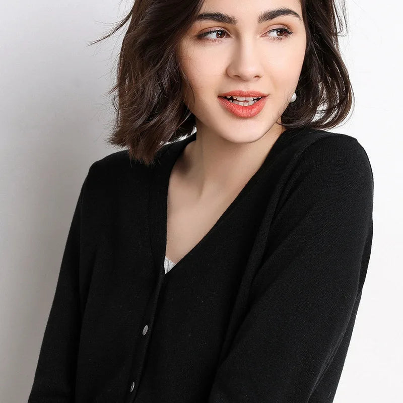 Cardigans femininos 2025 primavera outono malhas moda coreana cardigan estilo curto topos com decote em v malha outerwears suéteres sólidos