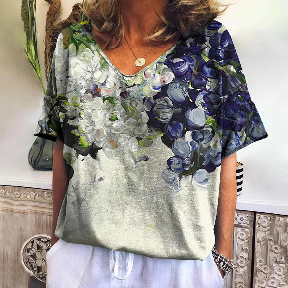 Camiseta feminina de grandes dimensões verão moda desenhada impressa casual manga curta pulôver confortável plus size camiseta roupa da moda