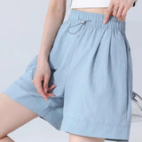 Shorts Casuais Femininos de Perna Larga para o Verão, Finos, Modelo A-line, Calças de Moletom com Cordão, Macacão Curto Feminino da Moda