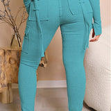 Calça de carga longa feminina, sexy slim fit, cordão casual, bolso com botões de emenda, calça reta, renda para cima, cintura elástica alta
