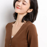 Cardigans femininos 2025 primavera outono malhas moda coreana cardigan estilo curto topos com decote em v malha outerwears suéteres sólidos