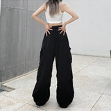 2025 mulheres casuais joggers calças de tecnologia sólida calças de cintura baixa cordão perna larga calças largas y2k streetwear oversize sweatpants