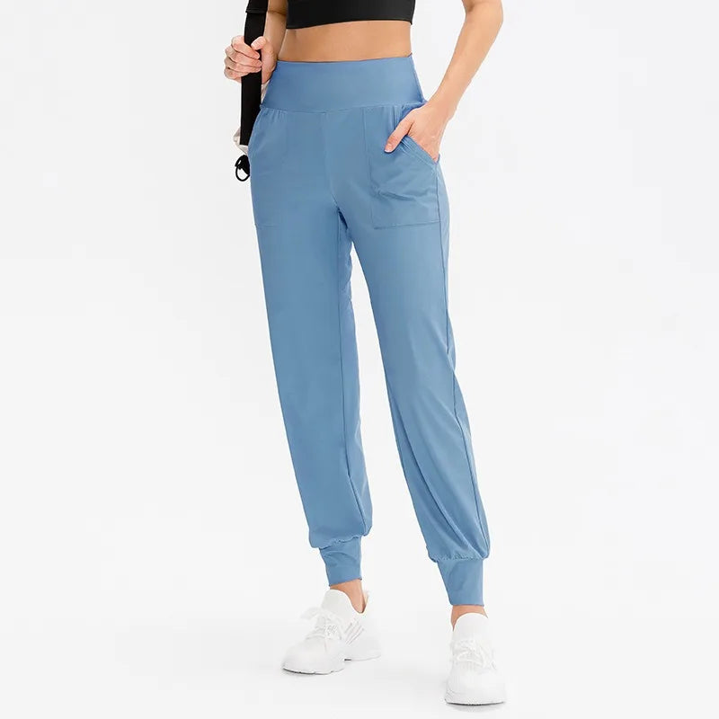 Calças Jogger Femininas Soltas de Secagem Rápida para Yoga com Bolso, Calças Casuais para Corrida e Treino Fitness