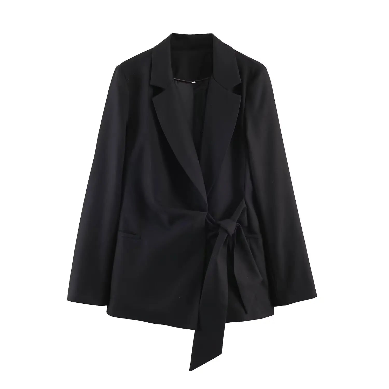 Conjuntos de blazer e calça comprida femininos ou blazer chique com cadarço para primavera ou calça casual de perna larga para mulheres.