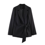 Conjuntos de blazer e calça comprida femininos ou blazer chique com cadarço para primavera ou calça casual de perna larga para mulheres.