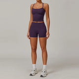 Conjunto de ioga escovado feminino com sutiã esportivo acolchoado e shorts de cintura alta, roupa de treino confortável, conjunto de salão combinando