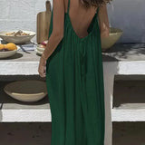 Vestido Casual Maxi 2026 Feminino Vestidos Estilo Simples Roupa de Casa Confortável Solto Cor Sólida Alça Costas Descobertas